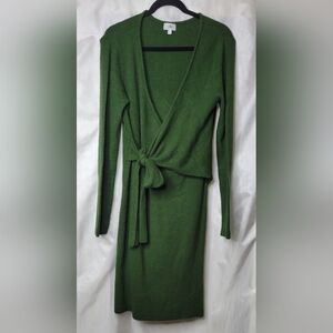 LPA slip on, wraparound knit dress, pine green